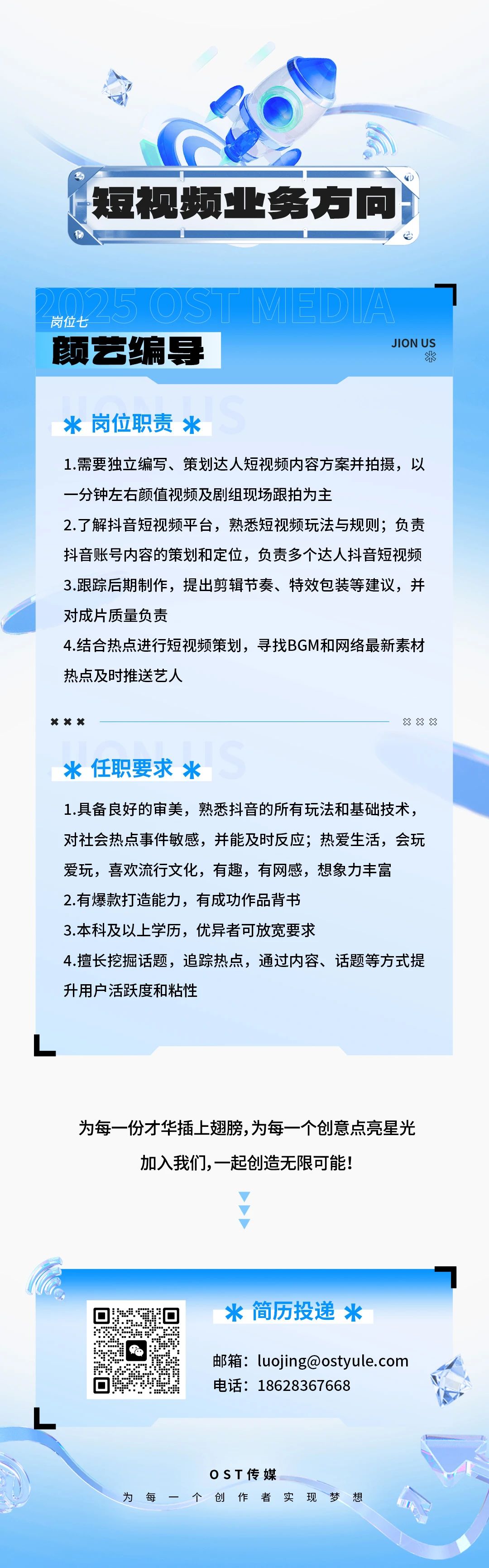 梦想启航，职等你来！OST传媒热招岗位开启第4张